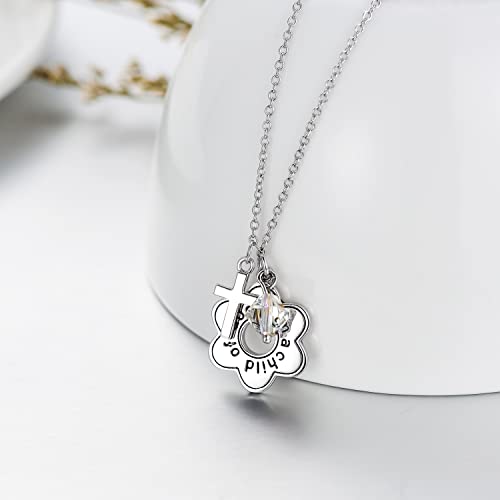 AOBOCO 925 Sterling Silver I Am a Child of God Daisy Necklace Jewelry Birthday Birthday Baptism Communion Gifts for Girls3