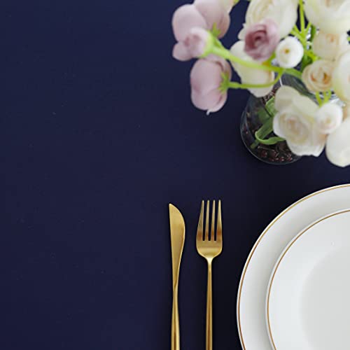 Image of FOLINS&HOME Navy Blue Rectangle Waterproof Tablecloth, 90 x 132 Inch | Wrinkle Free Polyester Table Cloths, Spillproof Heavy Duty and Washable Table Cover for Party, Banquet - Rectangular /Oblong