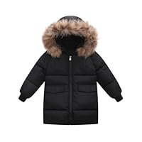 Valcatch Boys Girls Winter Black Coat 11-12 Years, Kids Warm Quilted Puffer Down Jacket with Detachable Faux Fur Hood, Water Resistant Parka Jacket for Outdoor Skiing, Teenage Snowsuit Outerwear
