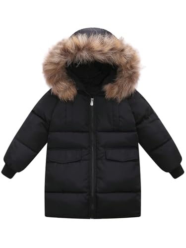 Valcatch Veste d'hiver camouflage pour garçons et filles, manteau noir pour enfants de 2 à 12 ans, veste doudoune matelassée chaude avec capuche en fausse...