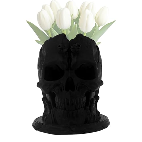 Soporte para brochas de maquillaje, organizador de cosméticos de calaveras, novedad gótica, caja de soporte multiusos, acento decorativo creepy, para la vanidad, el baño, el librero, el dormitorio, la