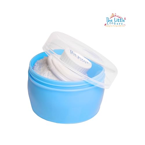 Image of THE LITTLE LOOKERS Portable Baby Skin Care Baby Powder Puff with Box Holder Container for New Born Baby Face and Body (Blue')