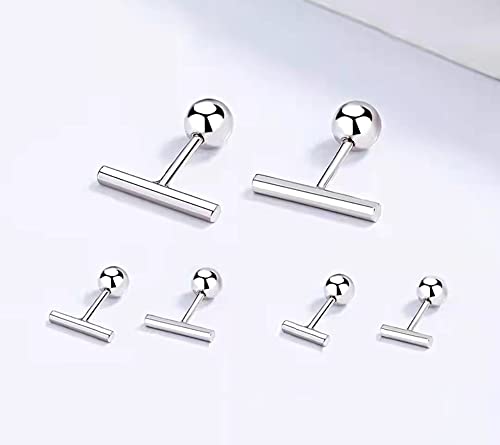 20g Tiny Bar Earrings for Women Girls 925 Sterling Silver Hypoallergenic Minimalist Round Small Ball Stud Cartilage Tragus Barbell Screw Back Earring Simple Polished Jewelry Dainty Gifts 4/6/8mm4