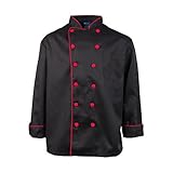 KNG Men's Executive Chef Coat with Contrast Black with Red Accent, XL