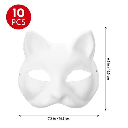 TOYANDONA 10 Pack DIY Blank Masks Paintable Paper Mask, White Cat Half - Image 2