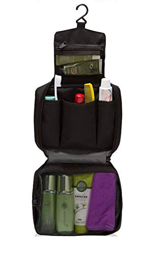 ZumZup Travel Hanging Toiletry Bag Waterproof Make Up Wash Bags Toiletries Organiser with Hook for Men and Women Black