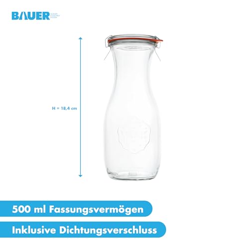 Foto von flaschenbauer.de WECK 8er Set 0,5L Leere Glasflasche inkl. Verschluss und Dichtung - Zum selbst befüllen von Milchflaschen