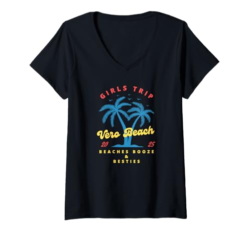 Femme Vero Beach Florida Girls Trip 2025 Plages Booze & Besties T-Shirt avec Col en V