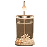 Flaroey Mini pecera de cristal de escritorio con luz LED, lámpara ornamental de alta gama para cultivo de peces, cultivo de escritorio, hielo triturado con perlas