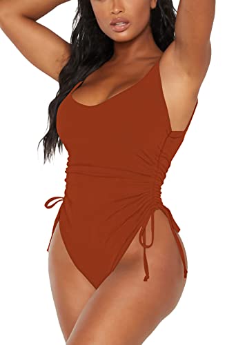 Image of Viottiset Women's Ruched High Cut One Piece Swimsuit Tummy Control Bathing Suit Monokini