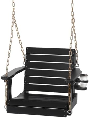 VINGLI 2.2FT HDPE Porch Swing with Cup Holder, Porch Swing Chair, Black