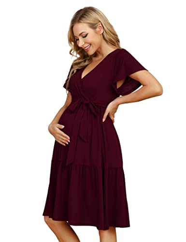 KOJOOIN Damen Umstandskleid V-Ausschnitt Stillkleid Casual Schwangerschafts...