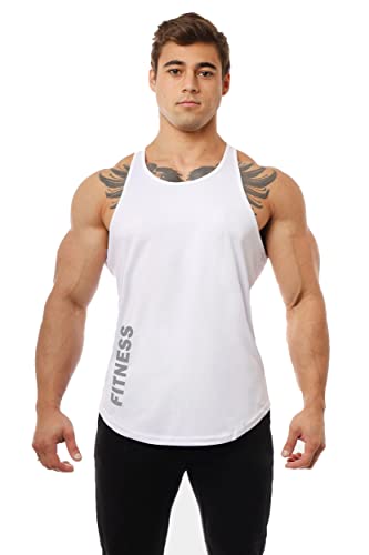 Image of hotfits Dri-Fit Workout Bodybuilding Gym Stringer /Tshirt - White