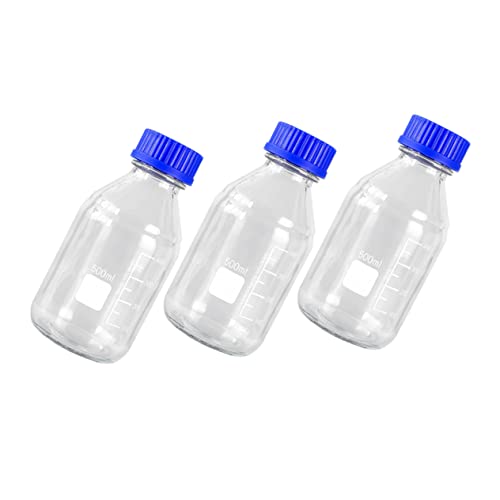 SOLUSTRE 500ml Glass Lab Bottles Chemical Sample Bottles Screw Caps Reusable for Lab
