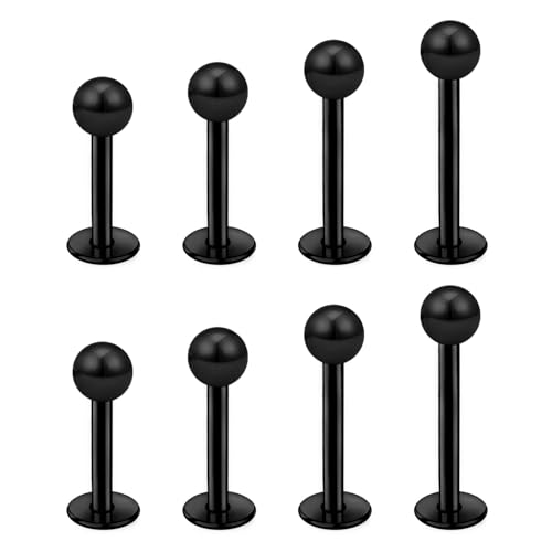 Gojewen 8er Lippenpiercing Labret Stecker 6/8/10/12mm Schwarz Piercing Ohr Lippe Helix Tragus Stud Chirurgenstahl