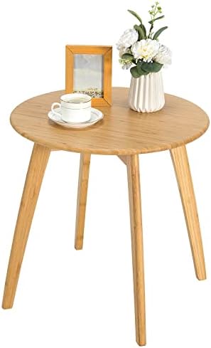 COSTWAY End Table, Bamboo Round Side Table w/ 4 Splayed Legs & Round Tabletop, Small Coffee Table Plant Stand for Living Room, Bedroom, Balcony, Easy Assembly, Natural Wood Color