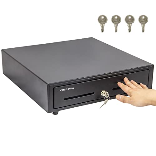 cash drawer register - 16” Manual Push Open Cash Register Drawer for Point of Sale (POS) System, Black Heavy Duty Till with 5 Bills/8 Coin Slots, Key Lock with Fully Removable Money Tray and Double Media Slots