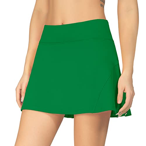 Mcedar Pleated Tennis Skirt For Women With Pockets Mid-Rise Athletic Skirts Golf Skorts Running Workout Built-In Shorts 035Bmq-Kelly Green/Cs #TOP1