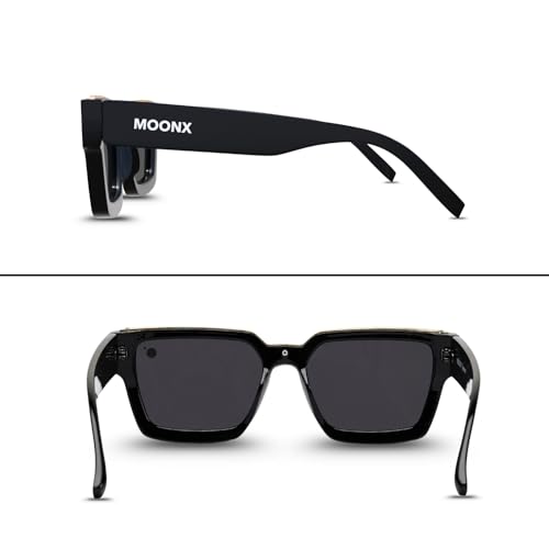 Image of MOONX The Universe Polarised Sunglasses for Men & Women | UV400 Protection | Gloss Black Wayfarer Design with Gold Detail | Travel & Outdoor Eyewear