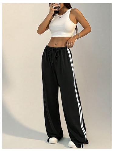 WDIRARA Women's Side Striped Drawstring Waist Sweatpants Athletic Workout Track Pants Streetwear4