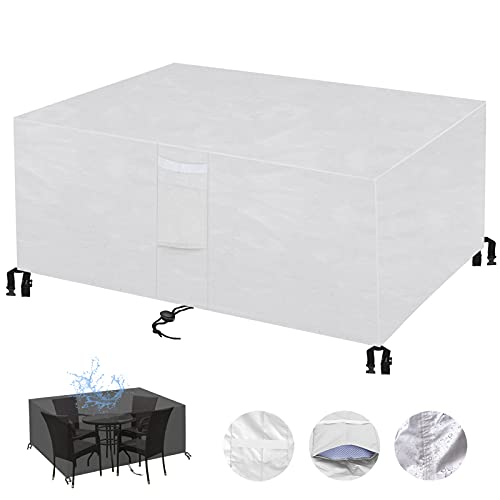 KZhanmy Fundas para Muebles de Jardín, Exterior Conjuntos de Mesa Impermeable 420D Oxford Anti-UV Resitente al Polvo Copertura de Muebles-Silver|| 230x165x80cm/91x65x31in Cover