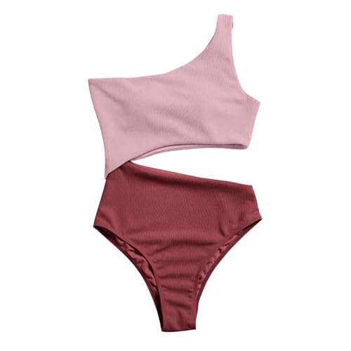 Conjunto de bikini de moda para mujer, traje de baño de cintura alta de dos hombros, parte superior de cobertura completa, traje de baño para voleibol, hot pink, XL