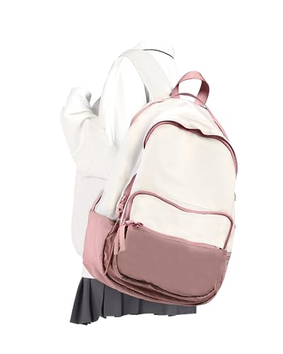 Simple Travel Carry on Backpack for Women Men, Aesthetic Lightweight Waterproof Daypack College Laptop Backpack Fit 14 Inch Laptop, Pink with White