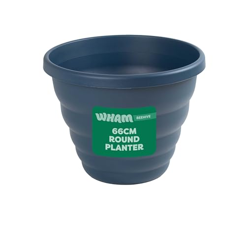 Image of Wham Beehive Round Plastic Garden Planter | 100% Recycled Plastic | Lightweight & Weather-Resistant | Drainage Points for Easy Drilling | Indoor & Outdoor Use | Made in UK (Navy, 66cm - Pack of 1)