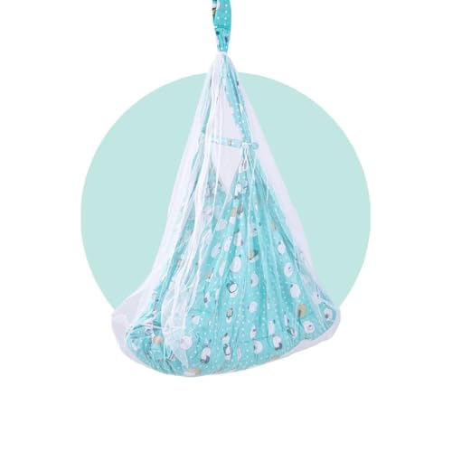 Image of BAYBEE LunaNest Hanging Cradle for New Born Baby | Baby Swing with Mosquito Net and Spring | Portable Thottil /Uyyala /Jhula for Kids with Bedding Set for 0 to 2 Years Boys Girls (Green)