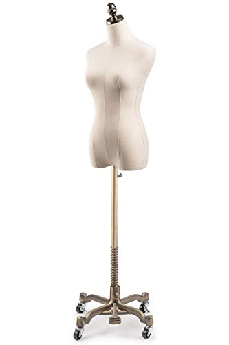 Female Display Dress Form Mannequin In Natural Canvas On Metal Rolling Base By Tsc-Medium-Bronze #TOP1