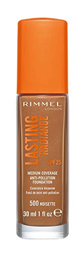 Rimmel Durable Radiance Base anticontaminación, cobertura media, SPF 25, 500 Noisette (Rimmel Wake Me Up Foundation Upgrade)