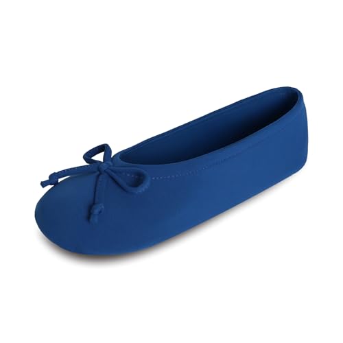 Image of Isotoner Women's Stretch Ballerina Slippers Soft House Shoes with 4 Way Stretch Fit, Bow Detail & Leather Sole