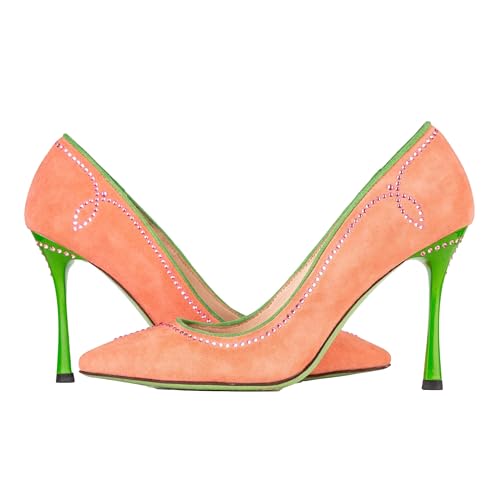 Southern Belle Women's Stiletto Pumps | Sisterhood Collection Pink & Green Closed Toe Heels for Women | 4.5
