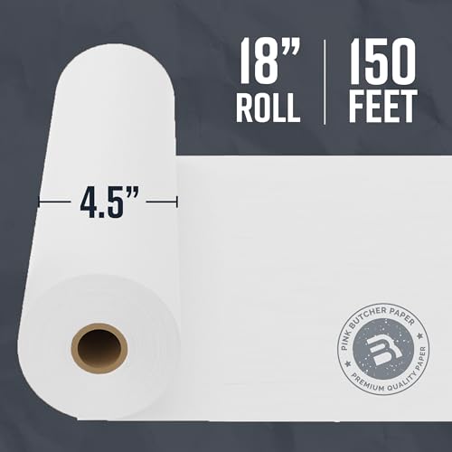 Image of White Kraft Butcher Paper Roll - 18'' x 150' - Versatile & Durable - Ideal for Packaging, Grilling, Smoking Meat and BBQ - Unwaxed & Uncoated Butcher Paper for Sublimation - Made in USA