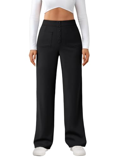 LILLUSORY Womens Casual Work Pants High Waisted Straight Leg Pant Business Dressy Trousers with Pockets