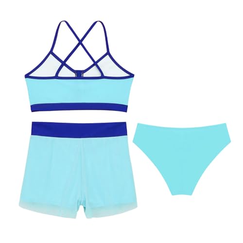 Kids Girls 3Pcs Bikini Sets Solid Color X Back Swim Crop Top Bottom Brief Bathing Suits4