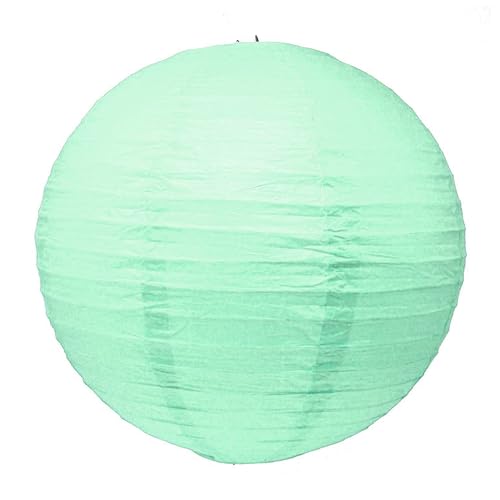 Image of Mudra Crafts 12 Inch Round Chinese Mint Paper Lanterns Hanging Decor | 10 PCs, Reusable, Indoor Outdoor Decorative Lamp Shade, for Ceiling, Wedding, Shower, Party, Festival, Home Decoration