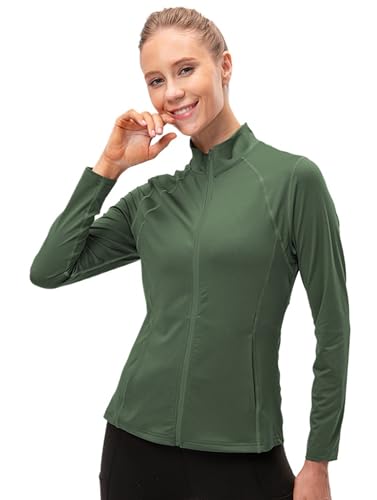 Sportjacke mit langen Ärmeln und Reißverschluss für Damen, figurbetontes Fitnessoberteil, flexibles Yoga-Sweatshirt, schnelltrocknend, für Damen, Sportoberteile schwarz 12613, Amy Grün, X-Large
