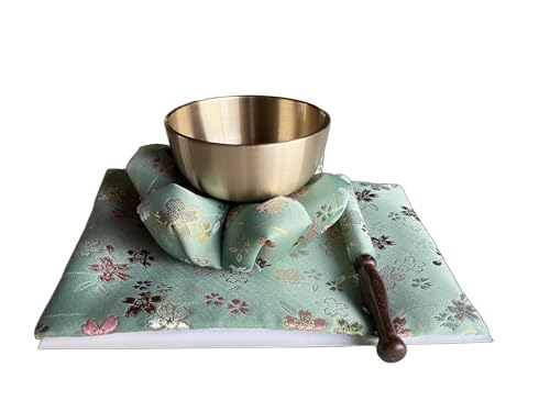 おりんセット おりん 座布団 まごころ4点セット 美桜 花型 (2号(おりん2.5寸,幅7.5cm), みどり)