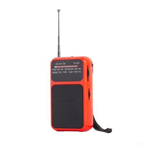 Petite radio portable AM FM de poche avec large gamme de fréquences, radio transistor à piles avec haut-parleur et prise casque (rouge)