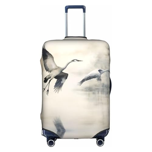 Two Japanese Cranes Flying Suitcase Covers, Luggage Protectors Fits Four Sizes Suitcase For Travel