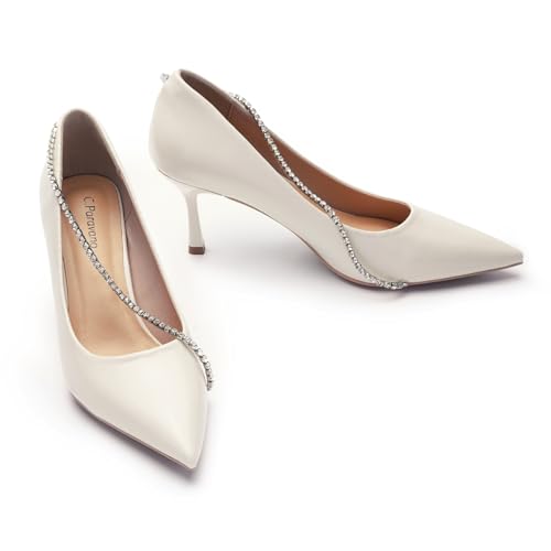 C.Paravano Women's Pumps | Crystal Chain Heels | Pointed Toe Kitten Heel | Comfortable Dress Shoes | Elegant Party Wedding Designer Shoes