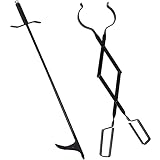 Gekufa 36 inch Fire Poker for Fire Pit & 26 inch Fireplace Tongs, Black Solid SteelHeavy Duty Poker