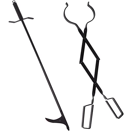 Gekufa 36 Inch Fire Poker For Fire Pit & 26 Inch Fireplace Tongs, Black Solid Steelheavy Duty Poker Stick Log Grabber For Camping, Wood Stove, Fireplace Indoor And Outdoor Fireplace Tools #TOP13