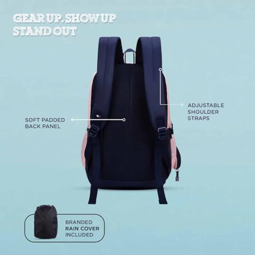 Image of Tommy Hilfiger Ultra-Lightweight School Backpack Trote - Blush Pink+Navy | Large 3-Compartment Student Bag with Extra Accessory Pouch | Soft File Sleeve & Water-Resistant Twill | 34L Capacity