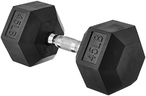 Amazon Basics Rubber Encased Exercise & Fitness Hex Dumbbell, Hand Weight for Strength Training, 45 Pounds, Black & Silver