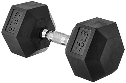 Amazon Basics Rubber Hex Dumbbell Hand Weight, 20.4 Kilograms, Single, Black by Amazon Basics - Used condition - CA$57.60