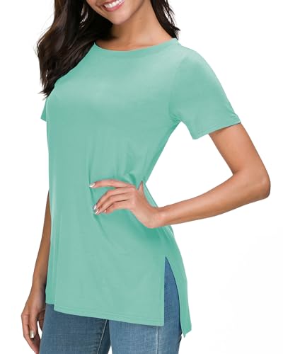 Herou Women Casual Summer Short Sleeve Tops T-Shirts Tees with Side Split Jade Green Small