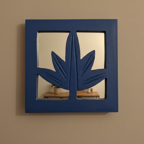 Image of Nandni Homeware Handcrafted Traditional Blue Leaf MDF Wooden Jharokha Wall Art with Mirror Work | Boho Vintage Style Decorative Wall Hanging for Living Room, Bedroom & Home Interiors (Blue Leaf)