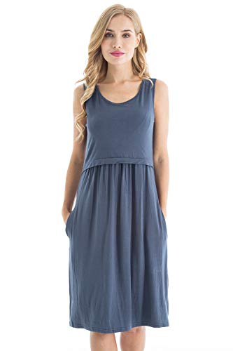 Bearsland Women's Sleeveless Maternity Dress Nursing Breastfeeding Dresses With Pockets,Azure,L #TOP1